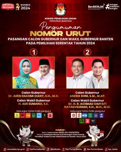 NOMOR URUT

PASANGAN CALON GUBERNUR DAN WAKIL GUBERNUR BANTEN PADA PEMILIHAN SERENTAK TAHUN 2024.