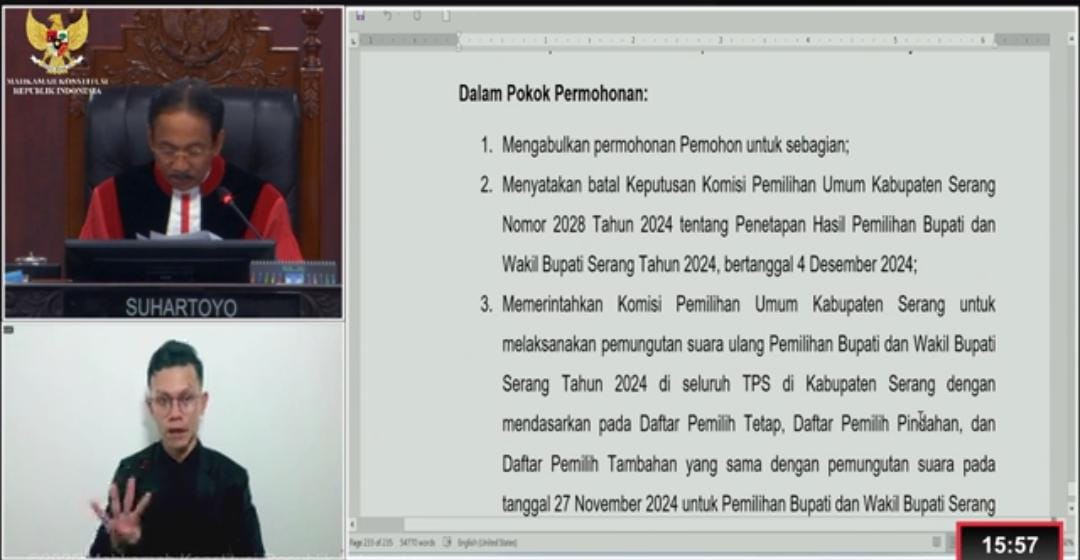 Tok! MK Putuskan Pemungutan Suara Ulang Untuk Pilkada Kabupaten Serang 2024