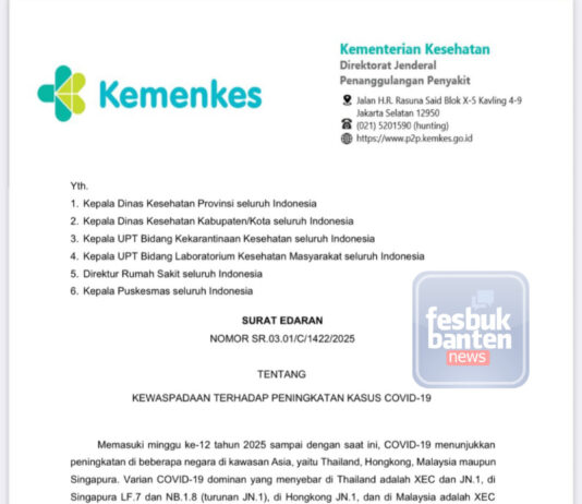 Kemenkes Keluarkan Surat Edaran Waspada Covid-19.
