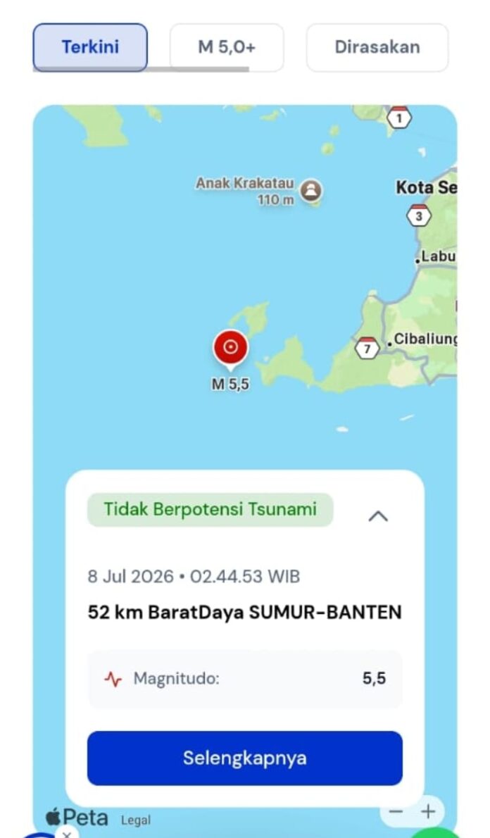 Titik lokasi gempa di Pandeglang.
