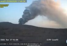 Hari Ini Gunung Anak Krakatau Meletus 56 Kali, Semburan Abu Vulkanik Setinggi 400 Meter Letusan GAK,Selasa (25/8/2026) sore.(foto : PVMBG).