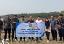 Perkuat Tata Kelola Wilayah dan Aset Daerah, Pemprov Banten Gelar Survei Toponimi Rupabumi dan Batas Daerah Tim Survey.