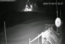 Belum Lama Diturunkan Statusnya, Gunung Anak Krakatau Malam Ini Dua Kali Meletus Penampakan malam ini Gunung Anak Krakatau dari pemantauan GAk.(pvmbg)